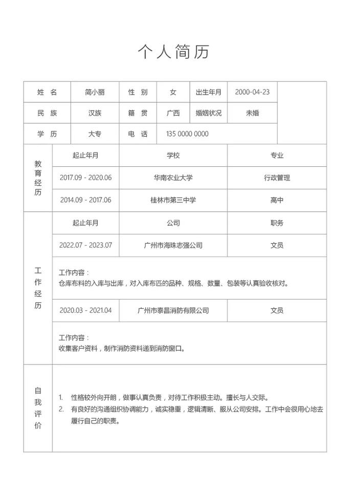 个人简历模板下载word