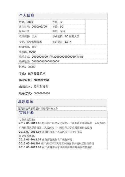 医学影像技术应聘简历